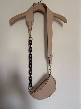 YUZEFI Nude Beige Crescent Crossbody with Chain and Wide Strap